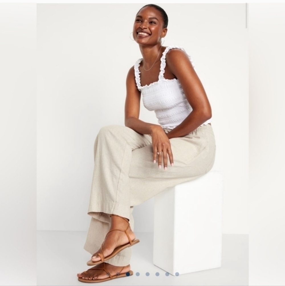 Old Navy Women's Linen Beige Wide Leg Crop Pants Size 10